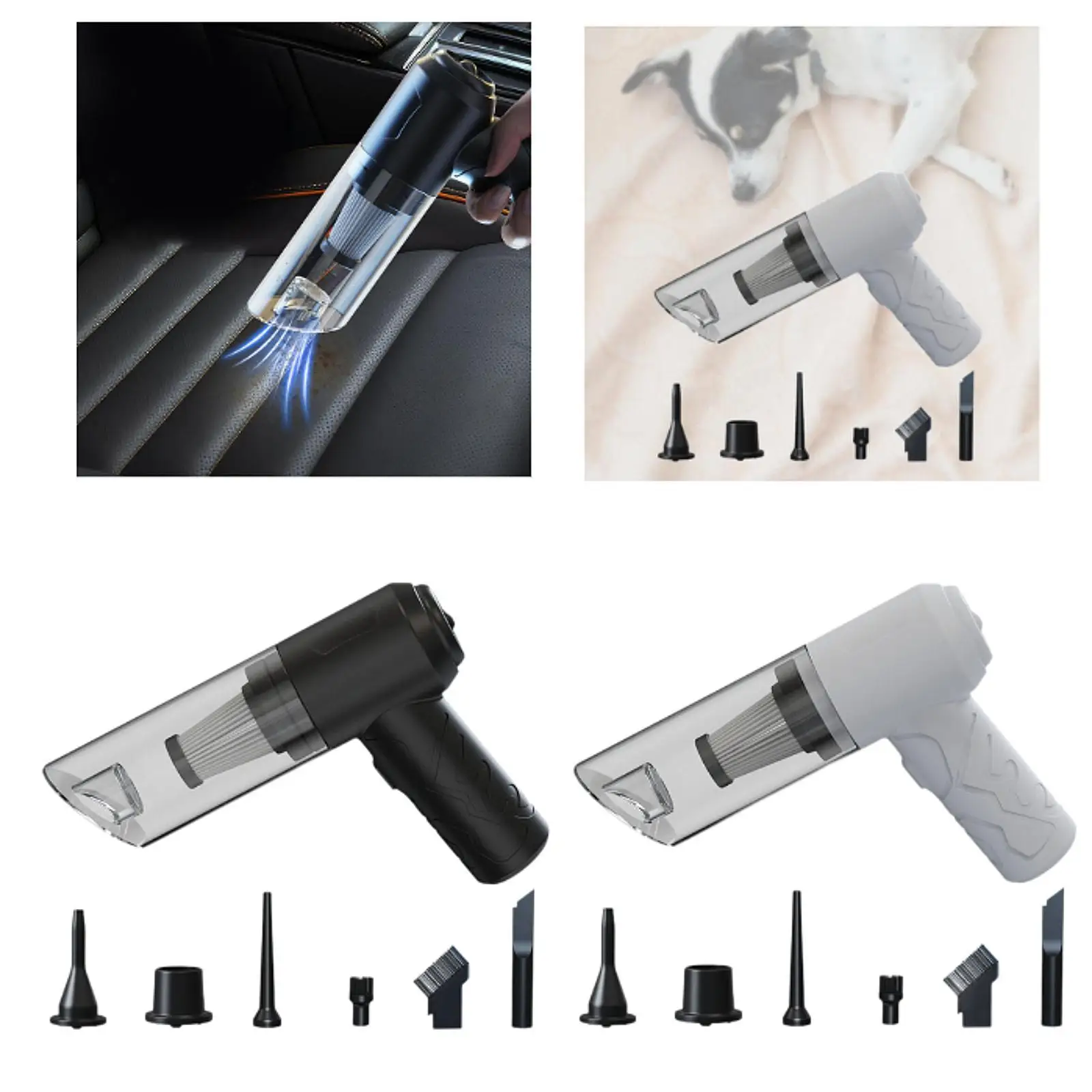 Aspirador de mano para coche, aspirador silencioso para detalles de coche en casa, soplador de pelo para mascotas