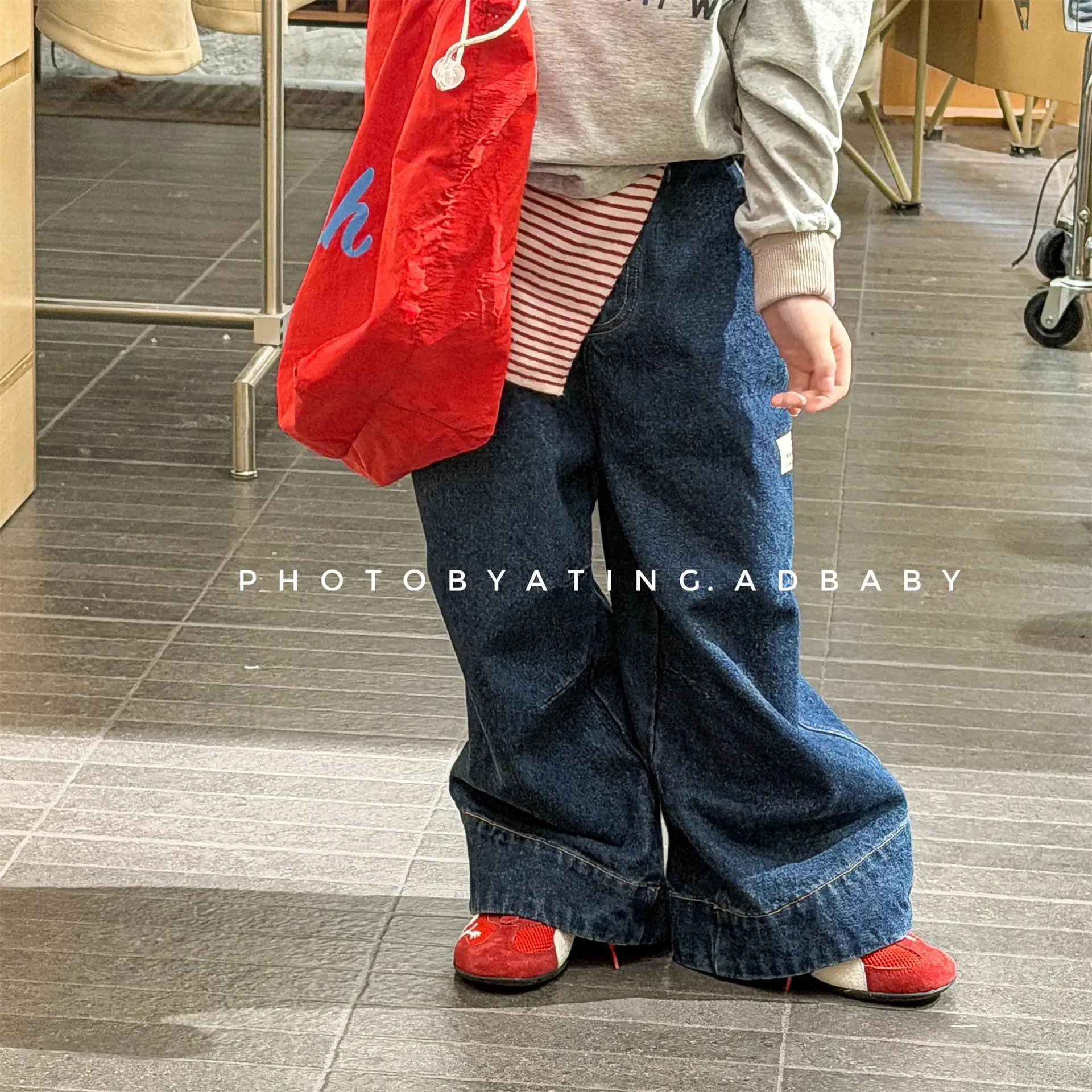 Spring children's clothing, Korean version, spring jeans, girls' pants, straight leg wide leg pants