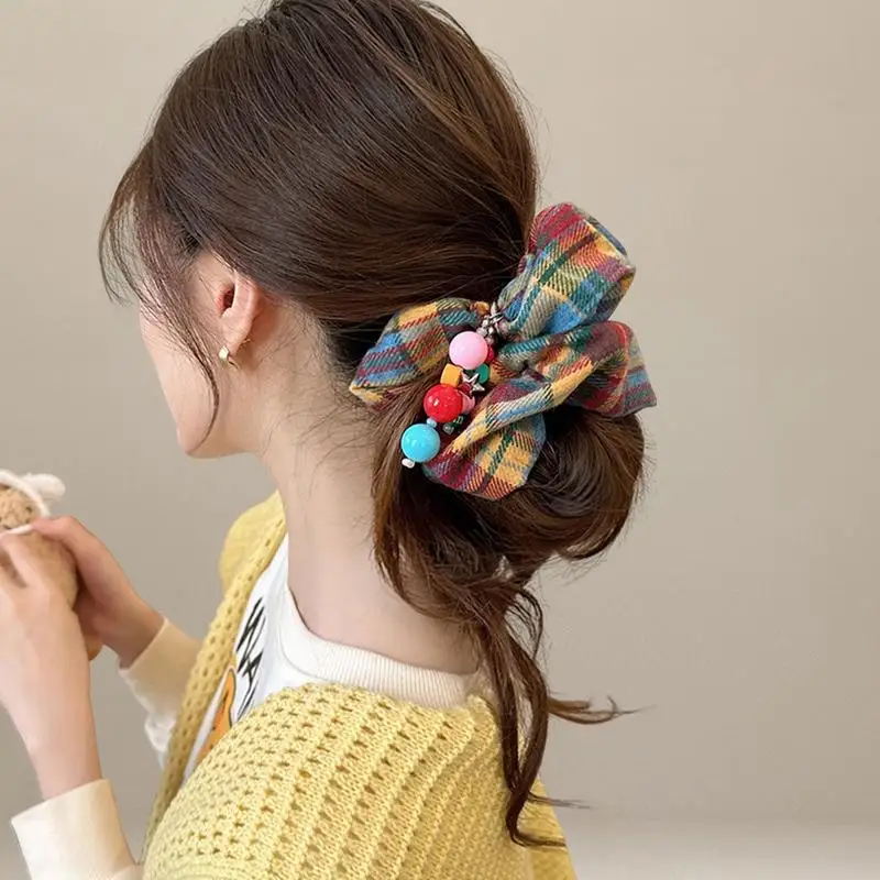 Cartoon Bear Hair Scrunchies Rainbow Plaid Funny Sweet Kawaii Hairbands Headwear Fashion Versatile Hair Styling Accessories New