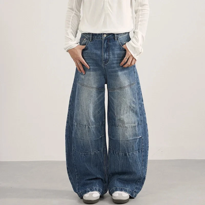 New Simple Men Jeans Washing Contrast Color Silhouette Casual Denim Pants All-match Male Curved Knife Trousers Chic