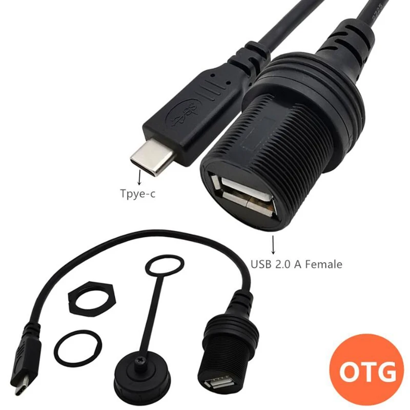 USB C إلى USB 2.0 محول Type-C OTG كابل 0.3 متر مقاوم للماء لسيارة شاحنة قارب دراجة نارية لوحة القيادة فلوش لوحة جبل كابل مساعد