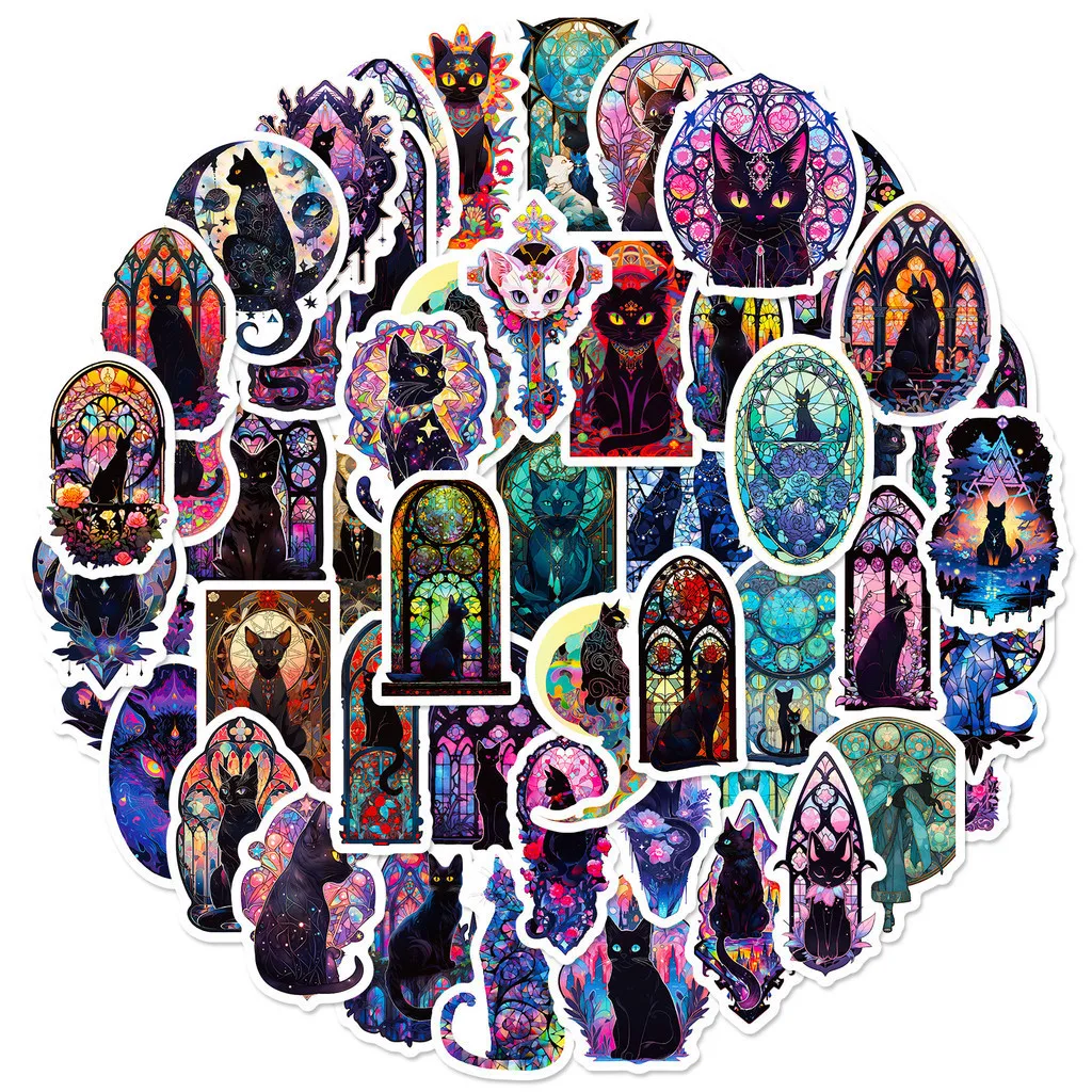50PCS Farbige Gothic Glas Katzen Wasserdichte Graffiti Aufkleber für Helm Fahrrad Hand Konto Aufkleber BulingBulingStickers Shop
