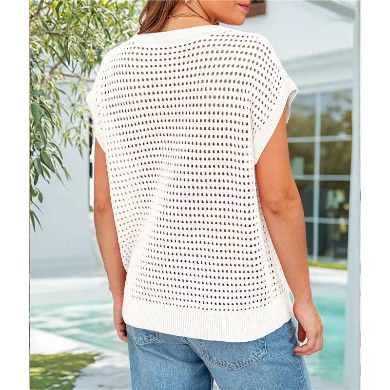 CYL-المرأة الربيع بلايز 2025 قمصان الصيف الكروشيه كاب كم سترة البلوز لطيف طاقم الرقبة الشاطئ التستر