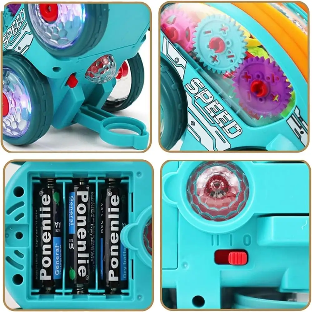 

ABS Dynamic Gear Powered Car Colorful Moving Gears With LED Lights Rotating And Tumbling Toy Car Christmas Birthday Gifts