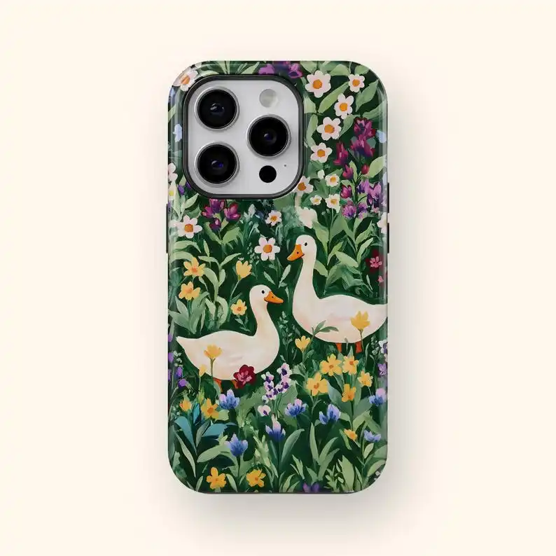 

Duck Phone Case Floral Cottagecore Garden Pastel Spring Nature Cover for IPhone 16 15 14 13 12 Samsung Galaxy S24 S23 S22 S21