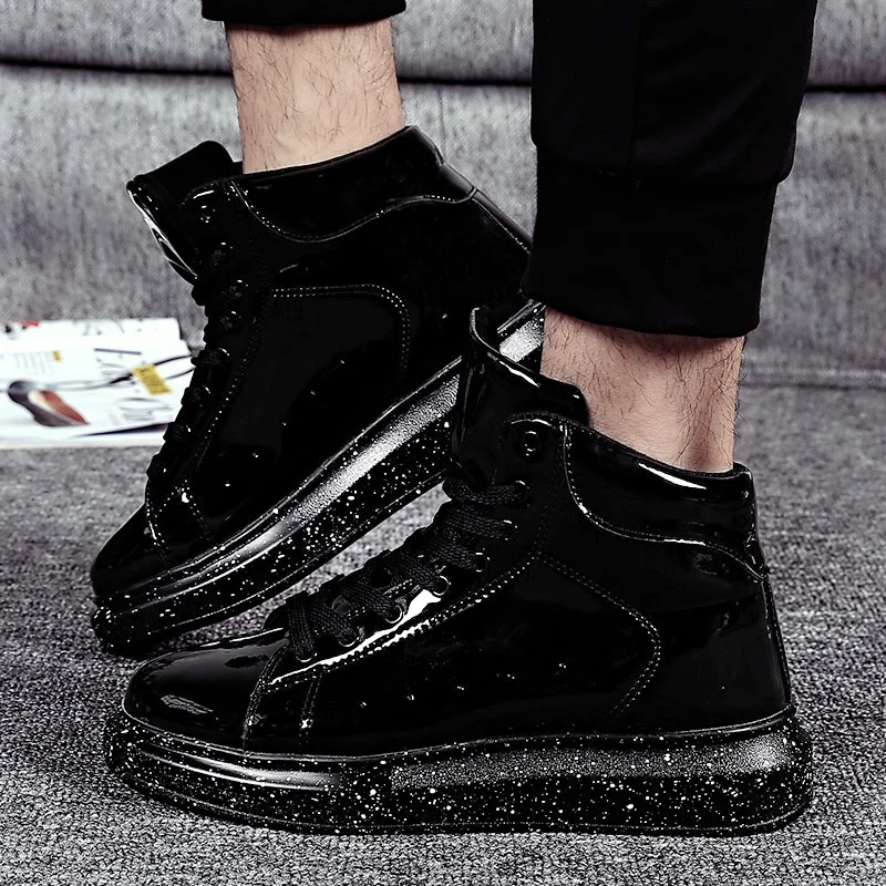 Fashion Silver Glitter Unisex Platform Sneakers 2024 Spring Comfort Lace-up Men High Top Sneakers Leather Anti-slip Men Boots