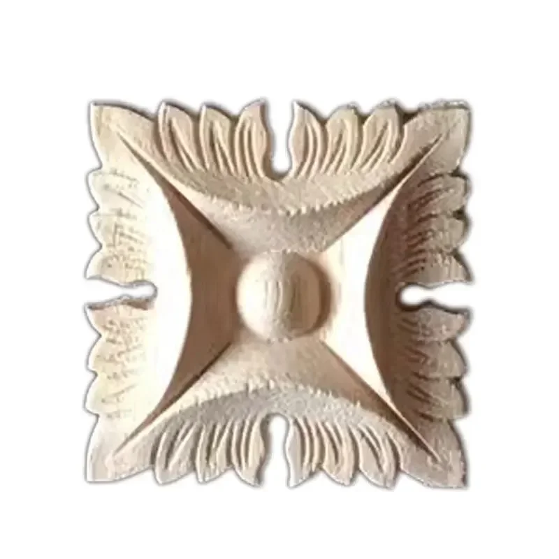4.5cm Wood Applique Wood Figurines Decal Onlay Unpainted Customized Unique Square Wooden Furniture Decoration Accessories