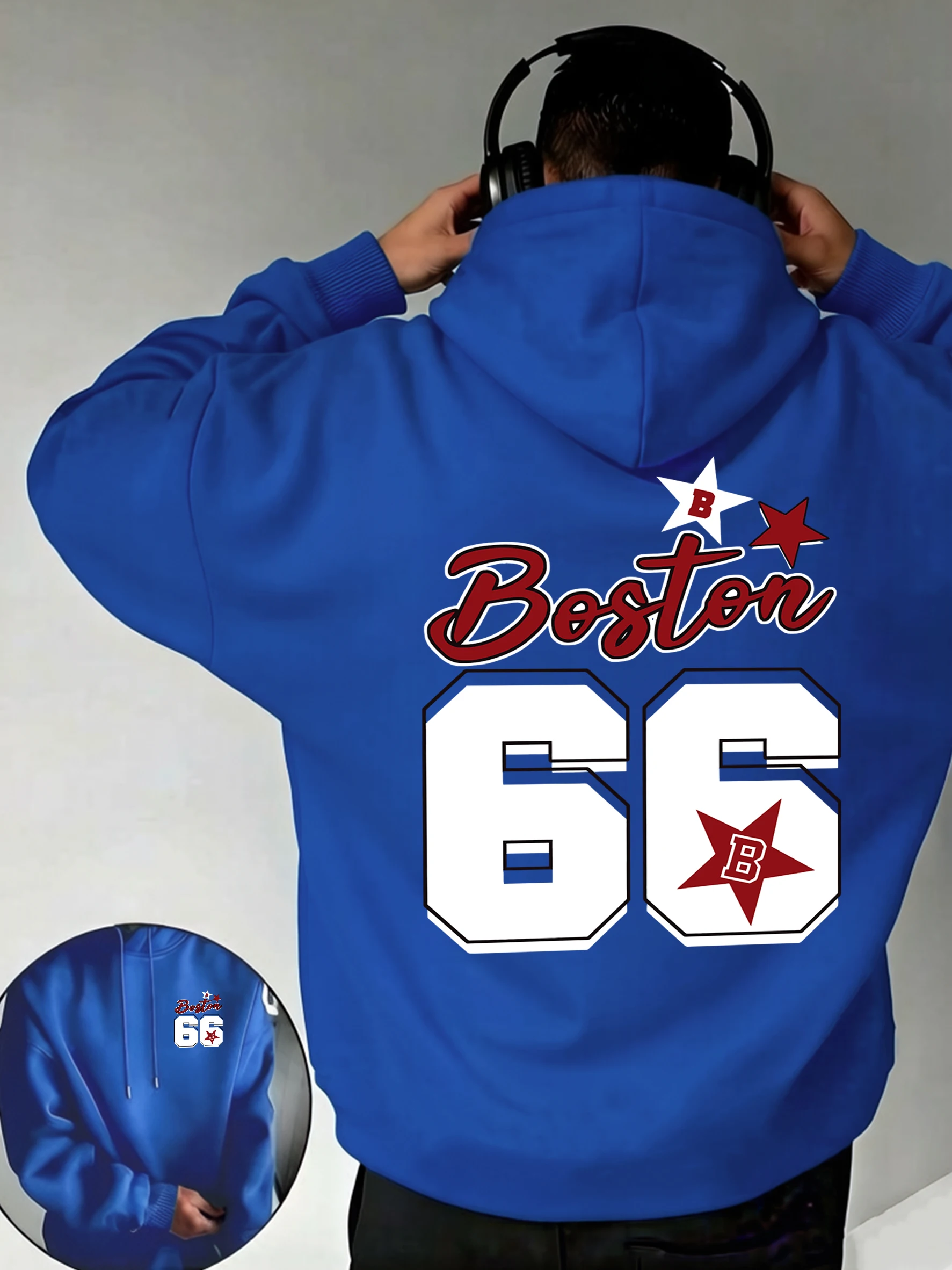 

Мужская повседневная толстовка Boston Number 66 Star Prints с карманами, в стиле ретро, свободного кроя, пуловер в стиле хип-хоп, модная уличная одежда, осенняя флисовая одежда