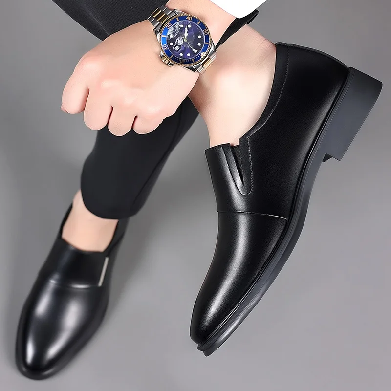 Italian Style Minimalist Design Men Casual Leather Shoes Brand Business Interior Height Increasing Leather Shoes Walking Loafers