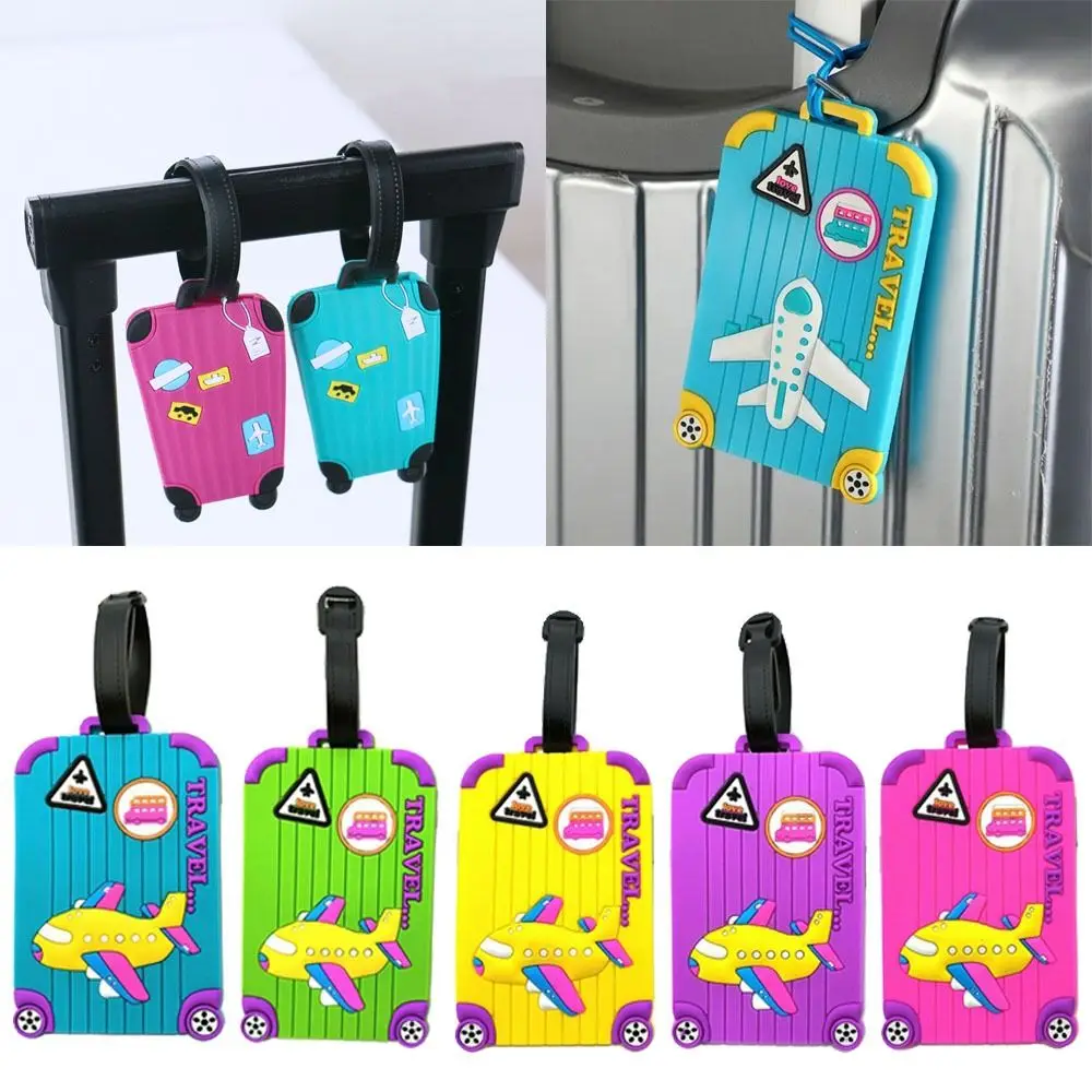 PVC Luggage Tags Portable Soft Silicone Anti-lost Baggage Label Cartoon Airplane Travel Supplies Suitcase Tags