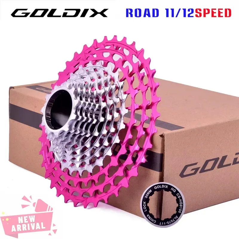 GOLDIX 11/12 Speed 28-36T Ultralight Road Bike Pink Freewheel CNC Hollow HG Structure Freewheel 11/12v Speed Bicycle Chain Wheel