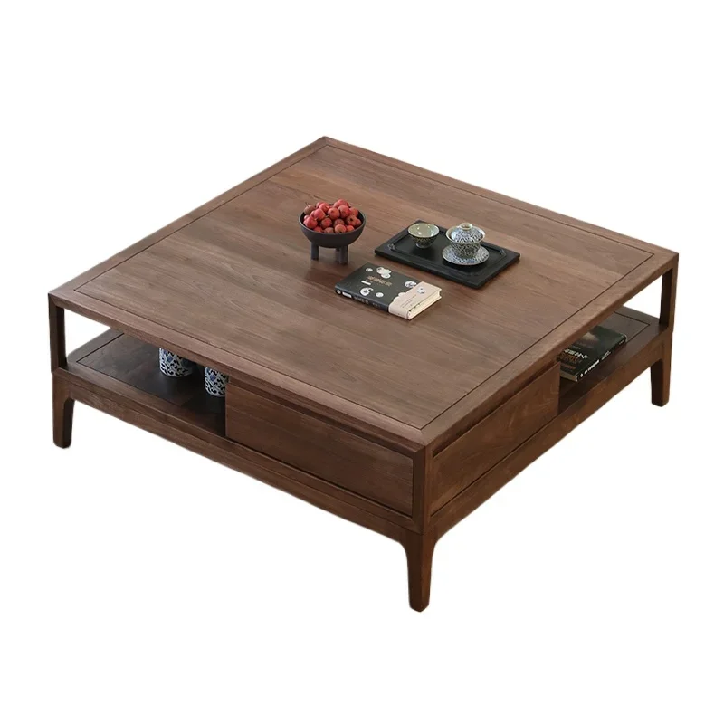 

1 New Chinese square coffee table living room household black walnut furniture square solid wood coffee table