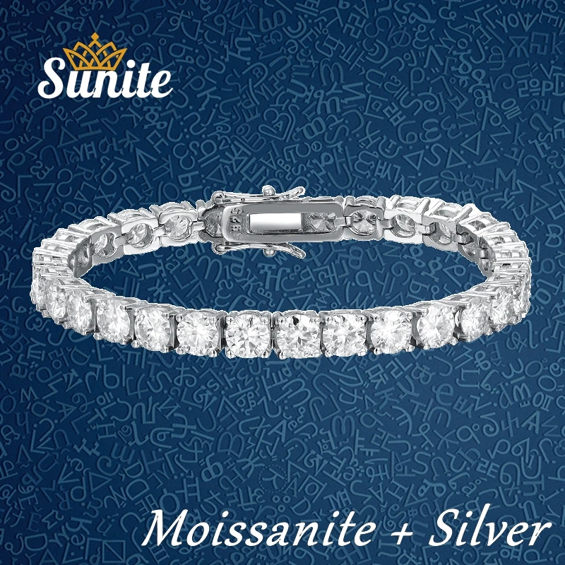 

Sunite 0.5ct 1.0ct Moissanite Diamond Tennis Bracelet for Women Men 925 Sterling Silver Men's Gift GRA Certificate