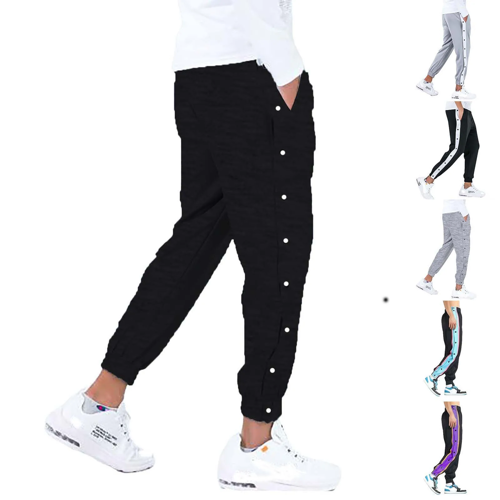 Men\'s Sports Trousers Joggers Casual Tear Away Pants Loose Fit Basketball Pants High Split Snap Button Jogging Tracksuits Pants