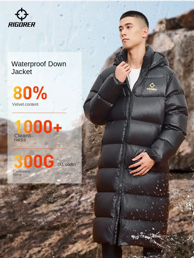 RIGORER Long Down Jacket Men's Autumn New Hooded Warm Windproof Thickened Sports Outdoor Casual Couple Jacket