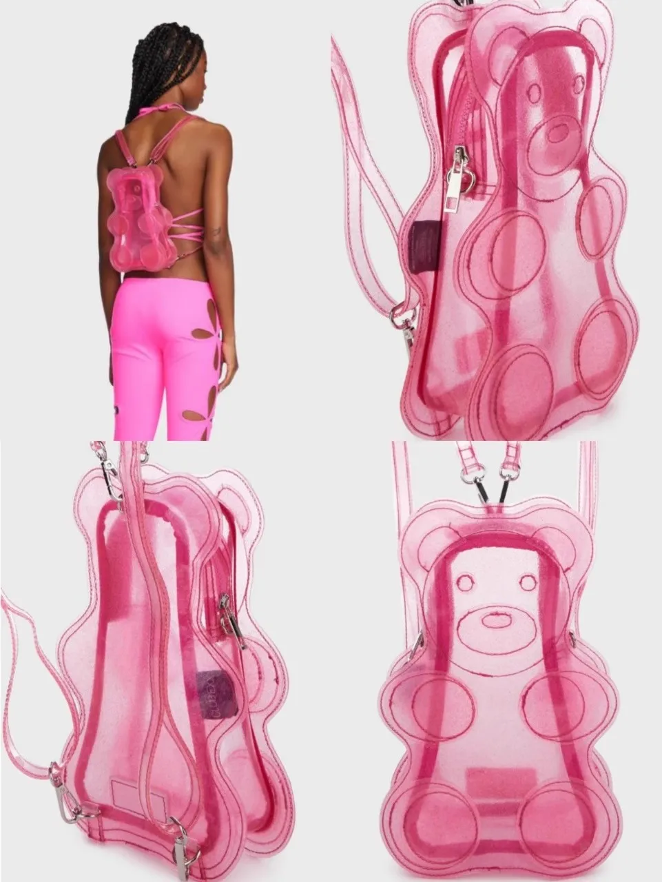 

Cute Mini Transparent Teddy Bear Gummy Backpack College Students PVC Jelly Shoulder Bag Versatile Crossbody Bag Phone Bag