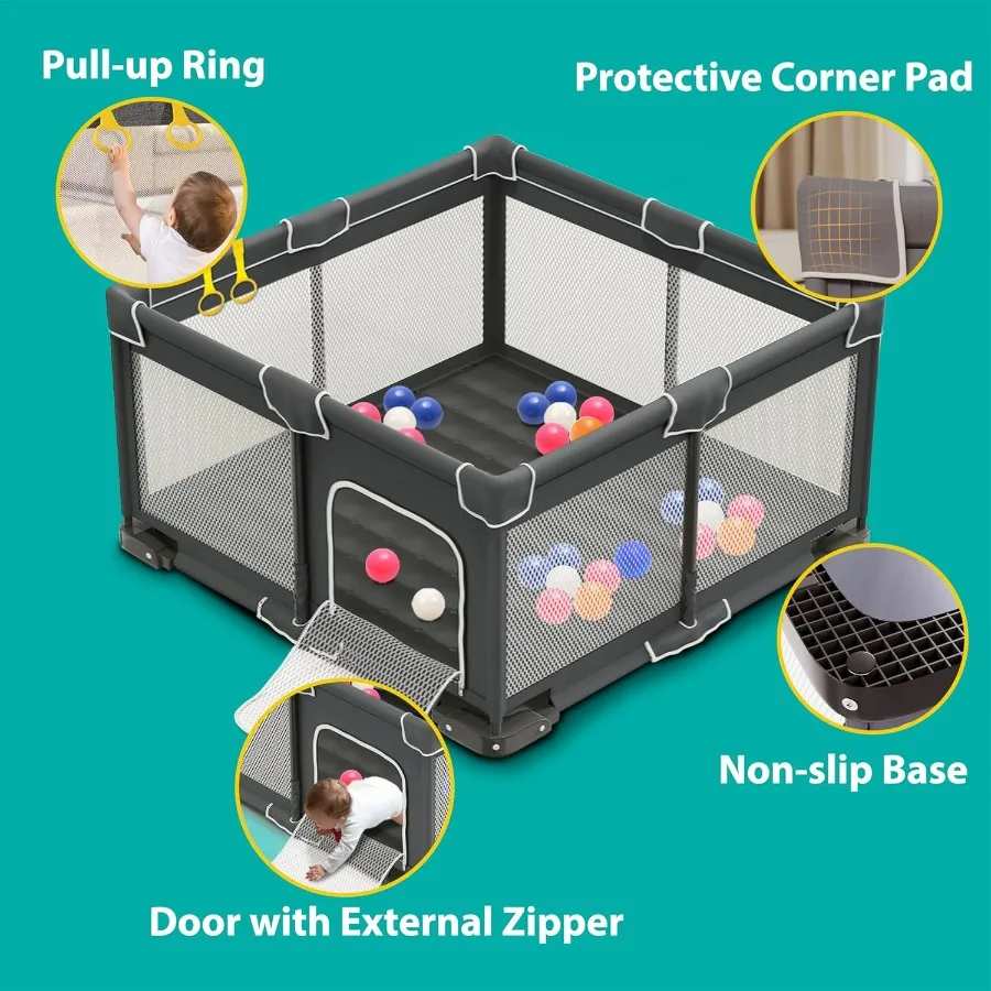 Box pieghevole per neonati e bambini piccoli 50x50 pollici Box portatile Penna da gioco pieghevole con 2 maniglie per interni ed esterni