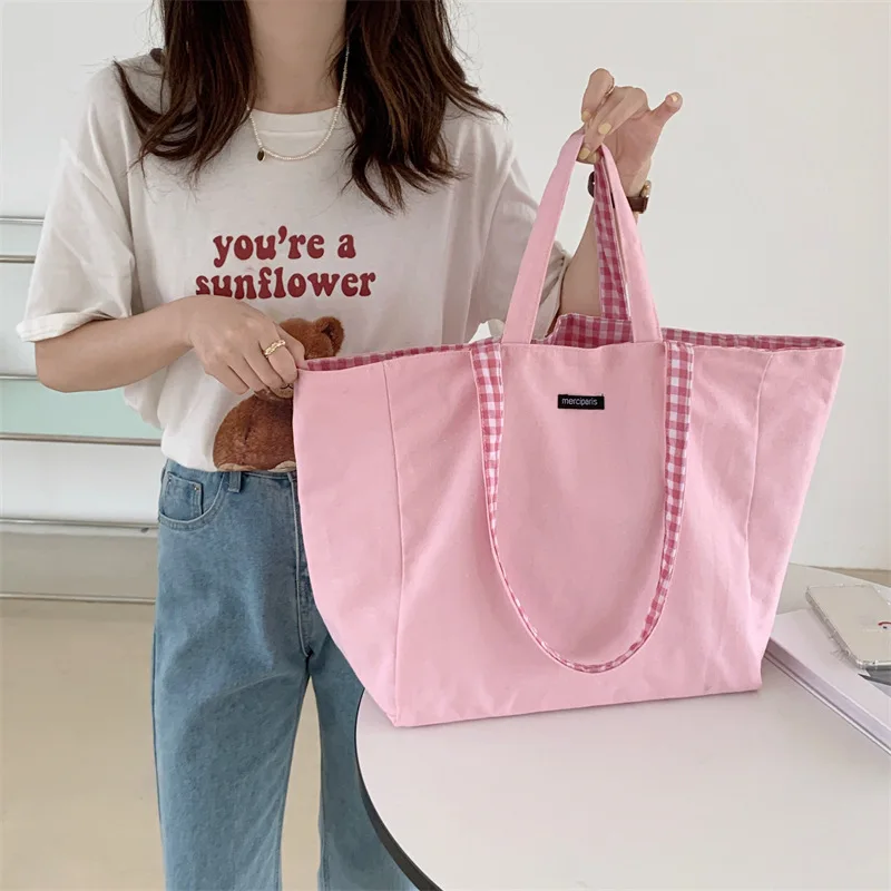 Large Canvas Shoulder Shopper Bag for Women Cotton Cloth Fashion Canvas Tote Shopping Bags Woman Handbags Reusable Travel Bags