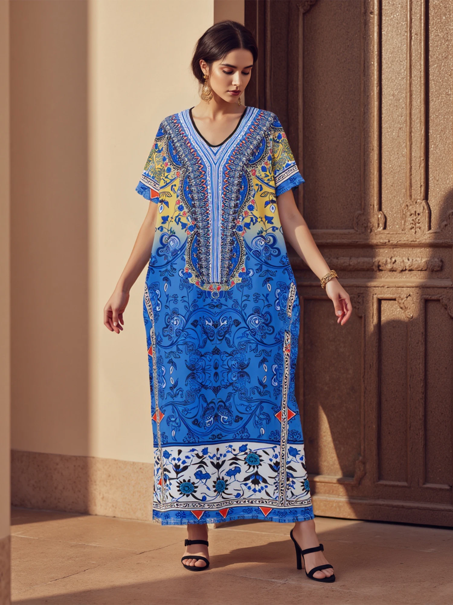 Bohemian Floral Print Maxi Dress with Tassel Tie Waist and Ruffle Hem for Women s Summer Vacation Beach Cover Up