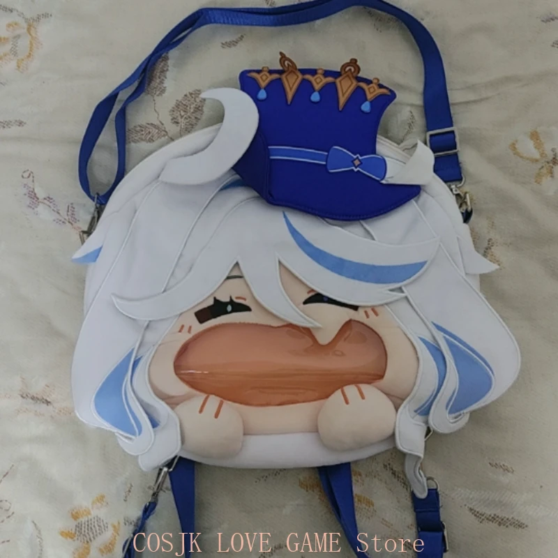 

Anime Genshin Impact Focalors Furina Plush Doll Transparent Zipper Backpack Big Mouth Cosplay Messenger Shoulder Bag Funny Gift