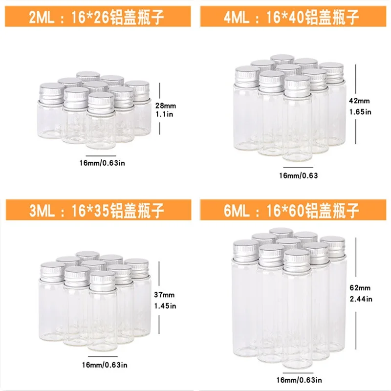 

400pcs 2ml 4ml 6ml Glass Bottles Sample Vials with Screwed Aluminum Caps for Wishing Message Bottle Sample Liquid Arts & Crafts