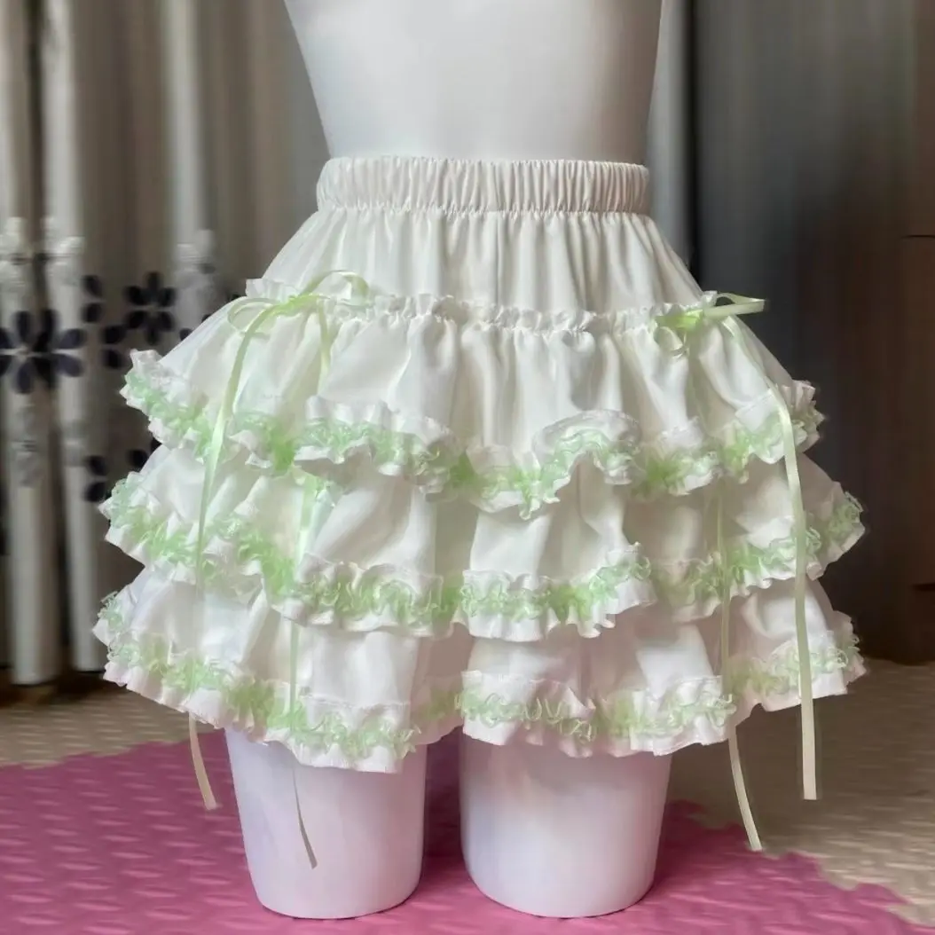 Lolita Japanese Mini Ruffles Skirts Sweet Cute Lace Cake Skirt Kawaii Y2k Harajuku Casual Women Summer 2025 Skirts