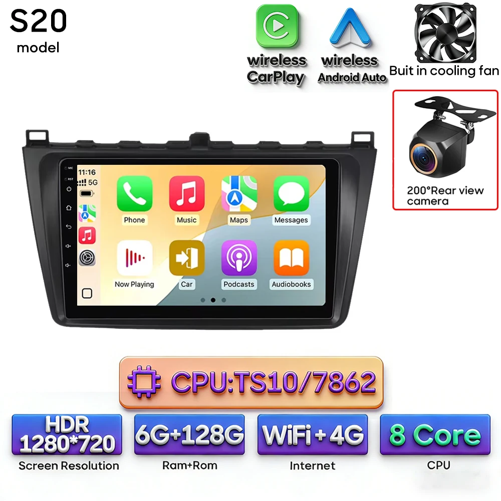 Android 16 voor Mazda 6 Rui GH 2008 - 2015 Auto Multimedia Speler Draadloze Carplay Autoradio Stereo Video Wifi Navigatie GPS BT
