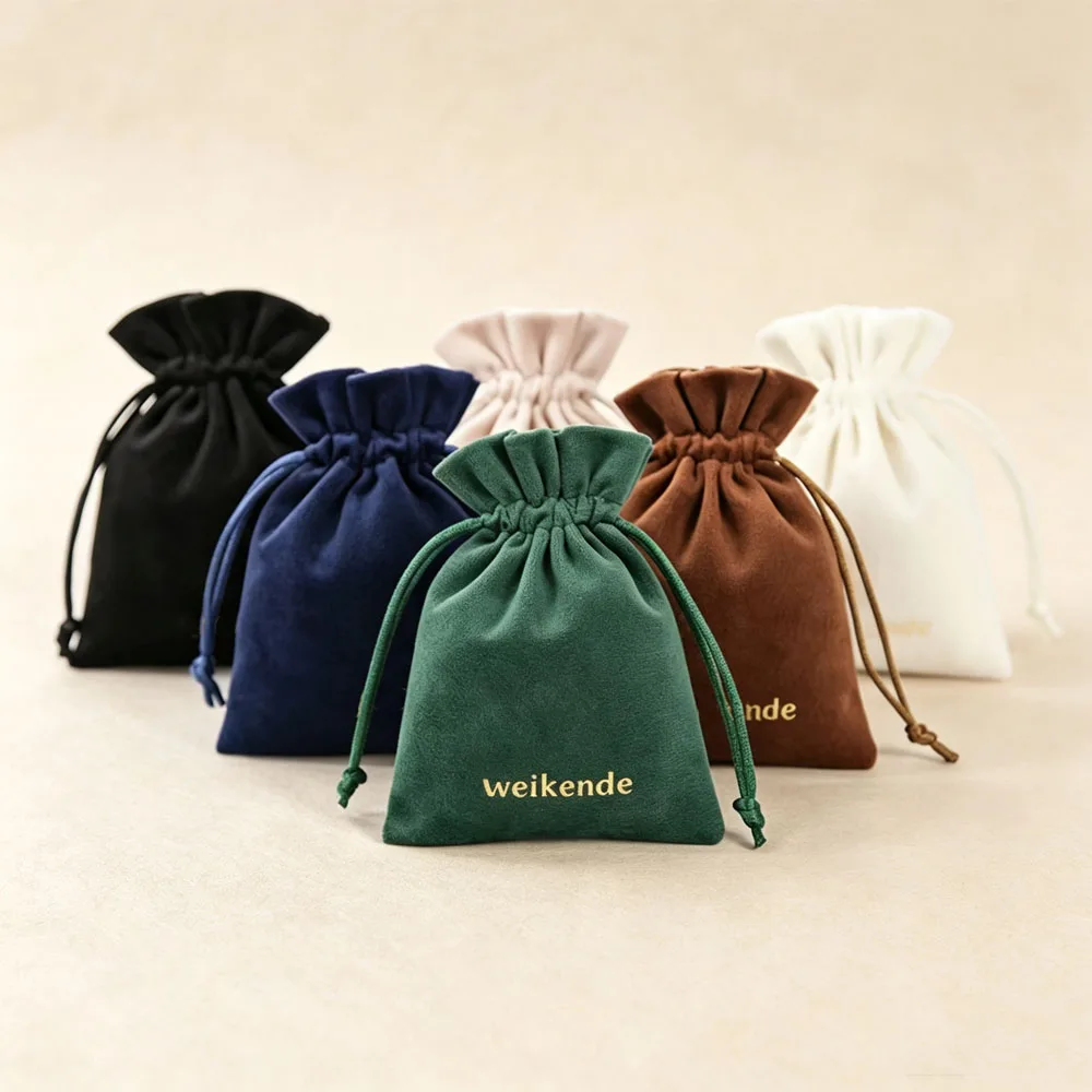 100pcs Personalized Logo Jewelry Organizer Gift Tufted Velvet Bag Touching Plush Drawstring Packaging Pouch Wedding Favors Sack