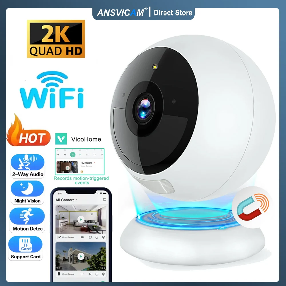 Caméra magnétique extérieure sans fil Wifi 2K, avec batterie, détection de mouvement AI, WiFi, Vision nocturne couleur, conversation bidirectionnelle