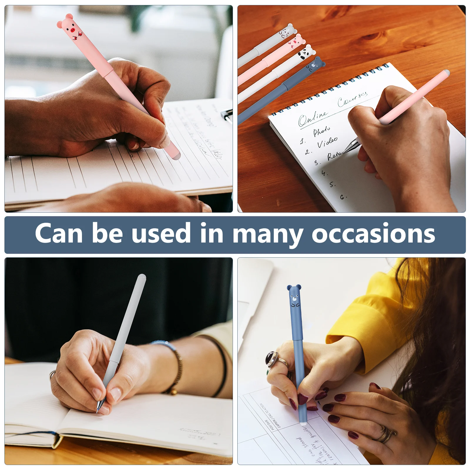 

8Pcs Erasable Ballpoint Pens Cartoon Cap Design Signing Pens for Kids Students Homework Writing School Supplies