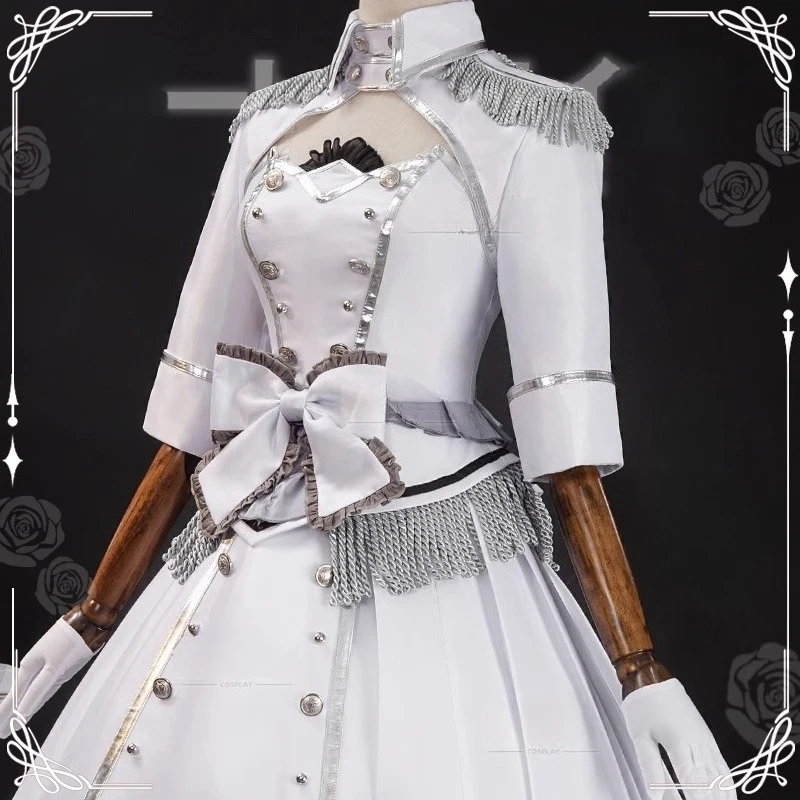 معركة كوس زي أنثى الملكة الأبيض تأثيري حلي لعبة فستان الدعاوى هالوين حفلة لوليتا فستان المرأة سترة تنورة مجموعة