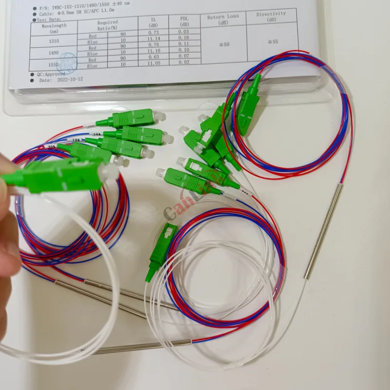 Imagem -05 - Divisor da Fibra Ótica Fbt de 10 Peças com Conector sc Apc 1x2 Acoplador Desequilibrado 0.9 mm Relação Rachada Opcional 10 90 45 55 20 80