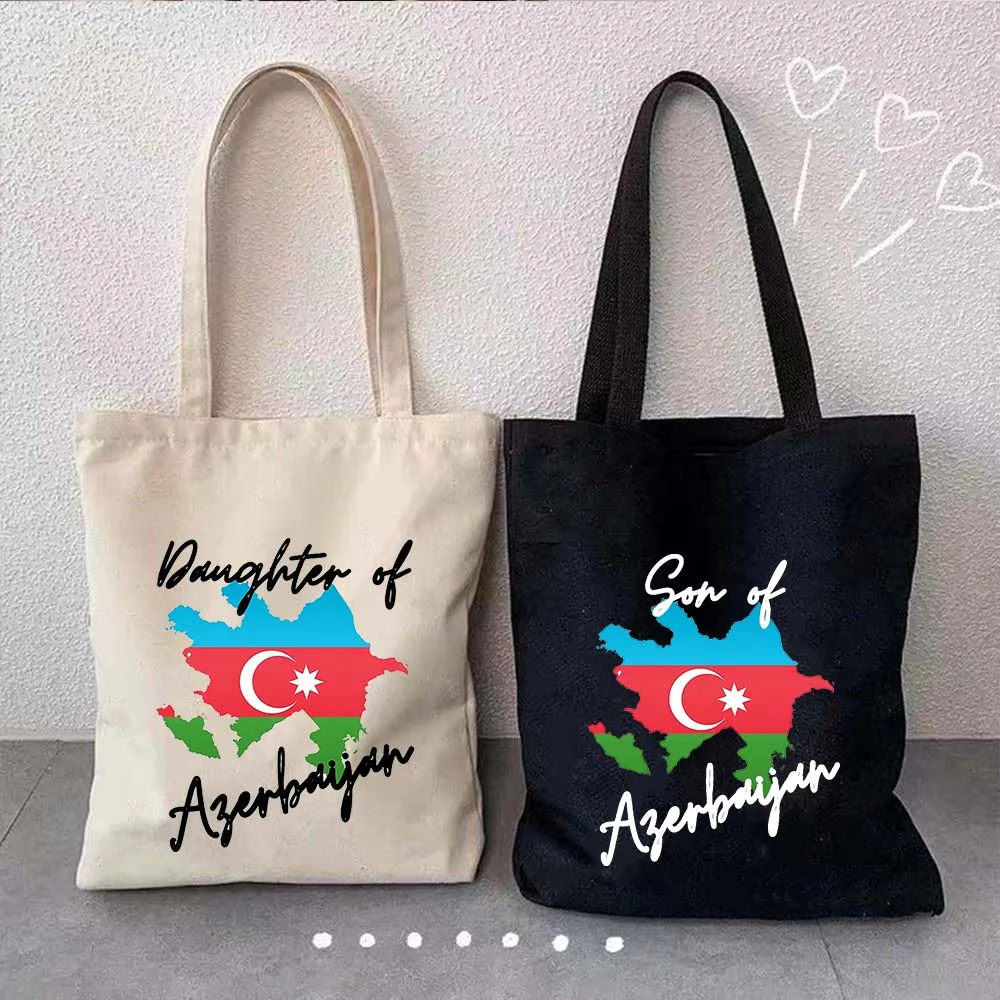 Anthem Vlag Kaart Azerbeidzjan Embleem Land Liefde Hart Reizen Schattig Meisje Harajuku Shopper Canvas Katoenen Totes Tas Winkelen Handtassen