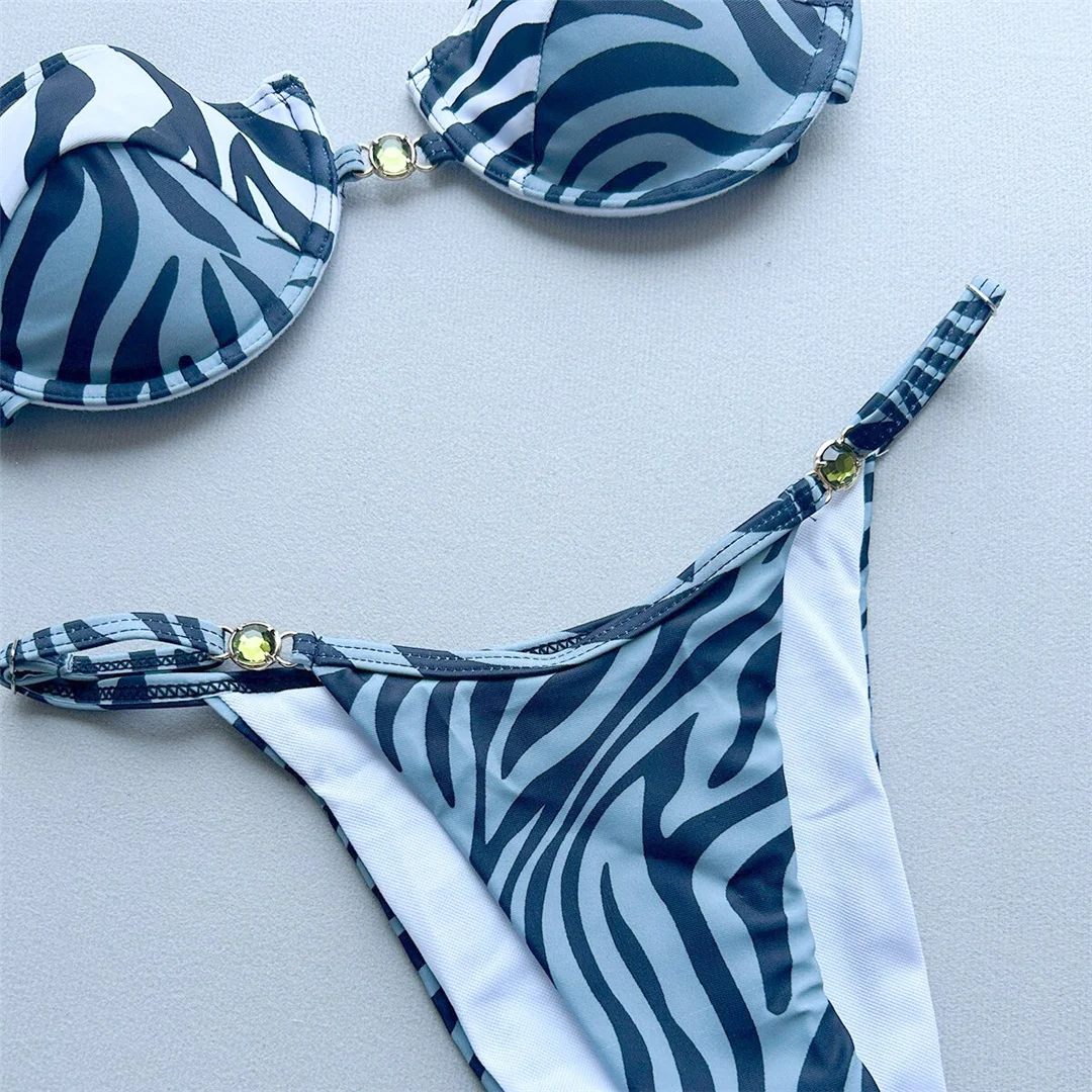 2026 Bedruckter Bikini mit Bügel für Damen, zweiteiliger Badeanzug, hoher Beinausschnitt, Badebekleidung, Badeanzug, Schwimmbikini V8460 – Detail 8