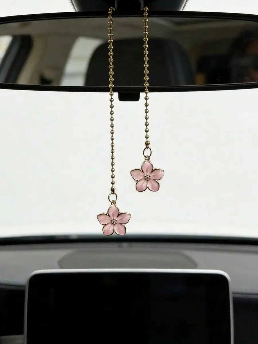 5pcs Flower Metal Car Rearview Mirror Pendant Decor Accessory For Women