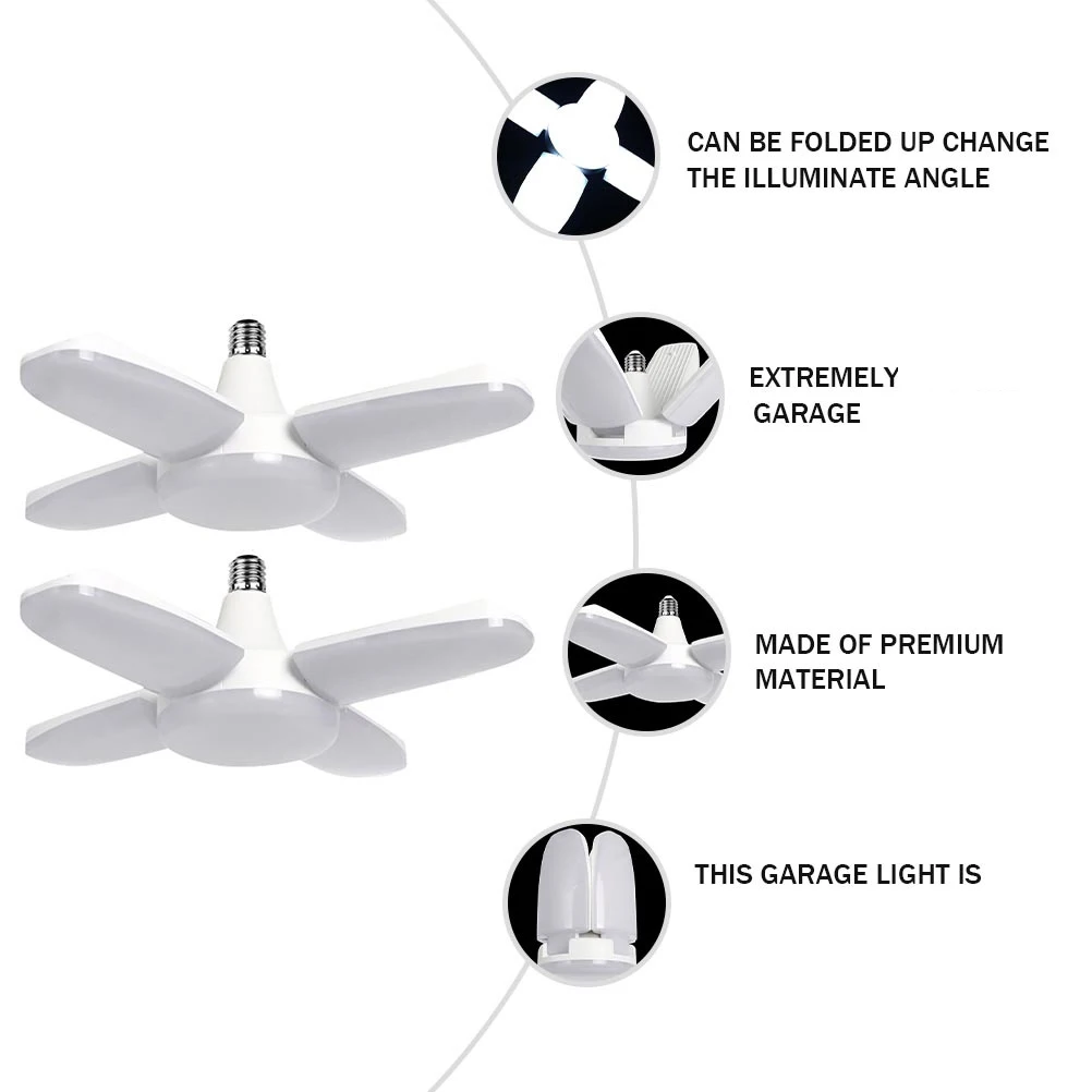 

2pcs Foldable Garage Light 4 Panel LED Ceiling Lights Warehouse Environmental Protection Energy Saving Adjustable Angle Easy