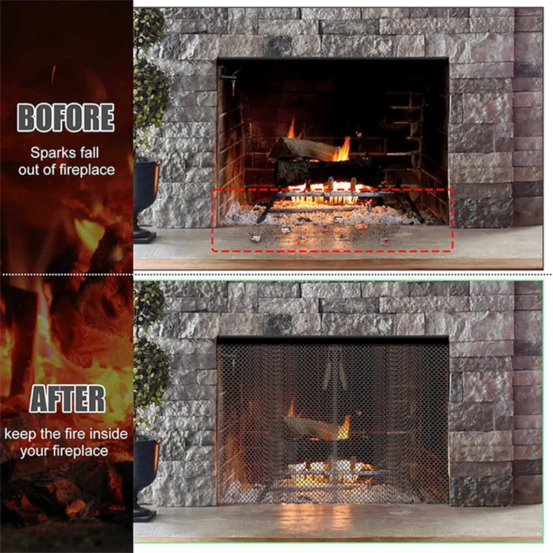 Fireplace Mesh Screen Curtain,2 Packs Spark Guard Mesh Metal Fire Screen Panel With Pulls For Home Fireplace