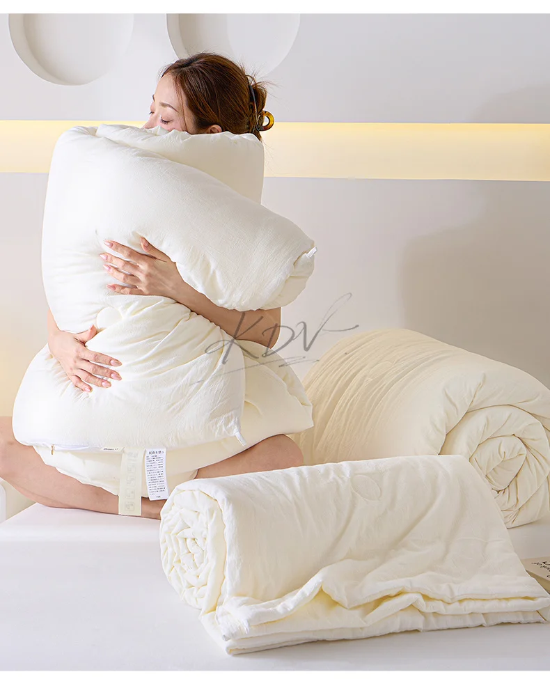 Soybean Fiber Filled Fluffy Comforter Thick Warm Autumn Winter Duvet Insert Solid Color Brushed Soft Quilt for Single Double Bed