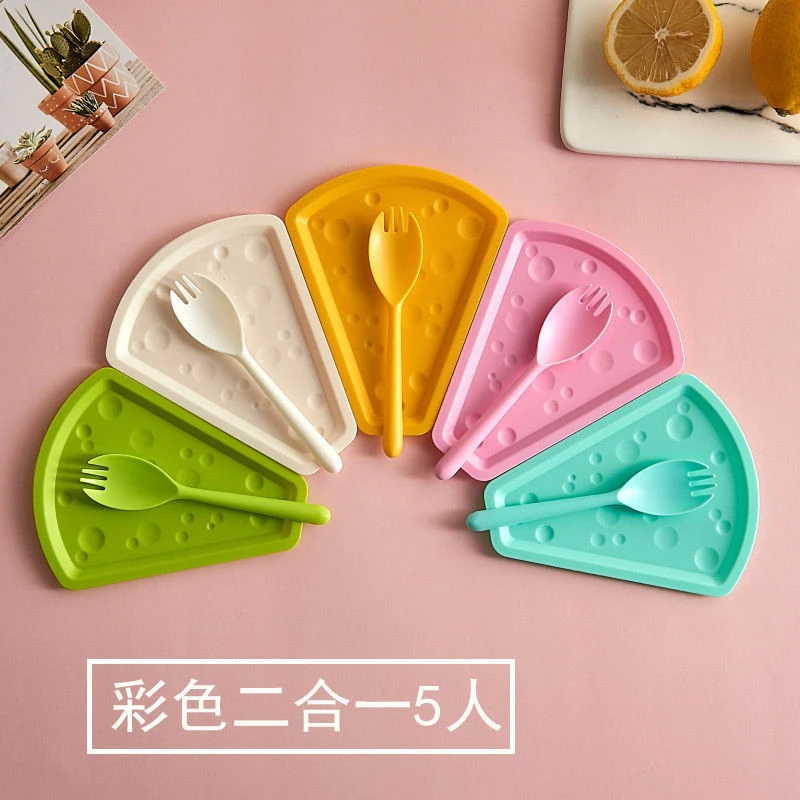 

5 Pcs Multiple Colour Creativity Cheese Triangle Mousse Cake Boards Set Base Spoon Disposable Paper Cupcake Tray Fashion Tools