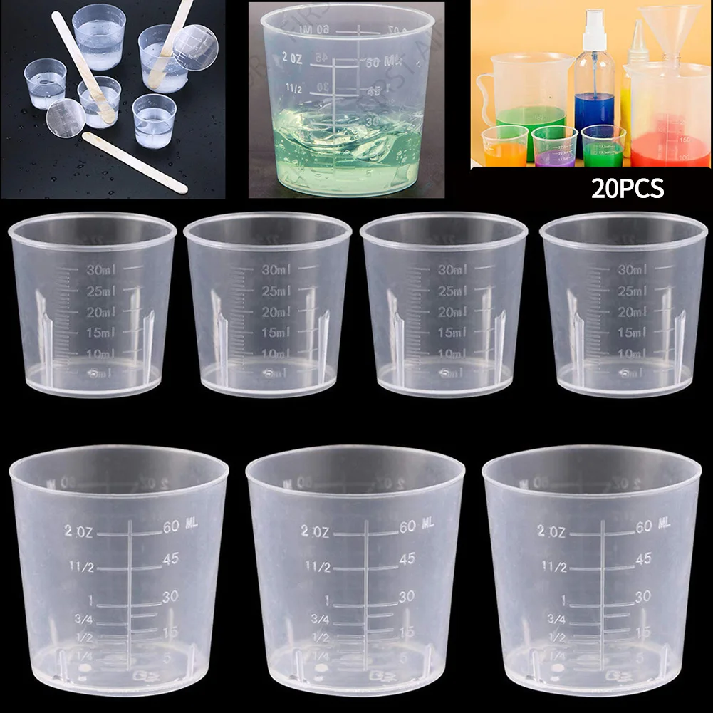 20pcs 10/20/30ml Plastic Measuring Cup Graduated Mixing Cup Liquid Container Epoxy Resin Silicone Making Tool Transparent