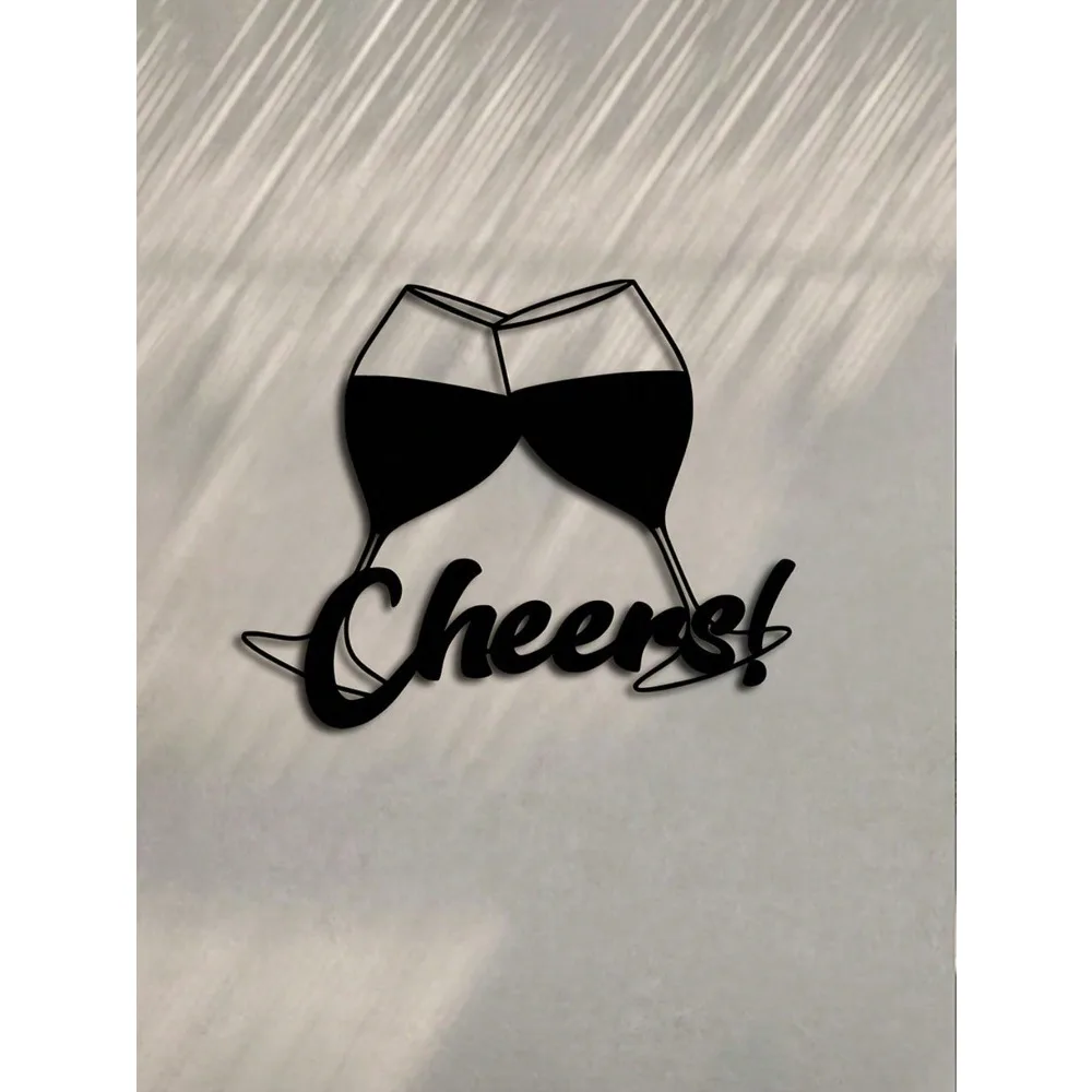 Arte de pared de vino "Cheers" de metal moderno: diseño de copa de vino, regalo perfecto para amantes del vino y decoración de bar y cocina