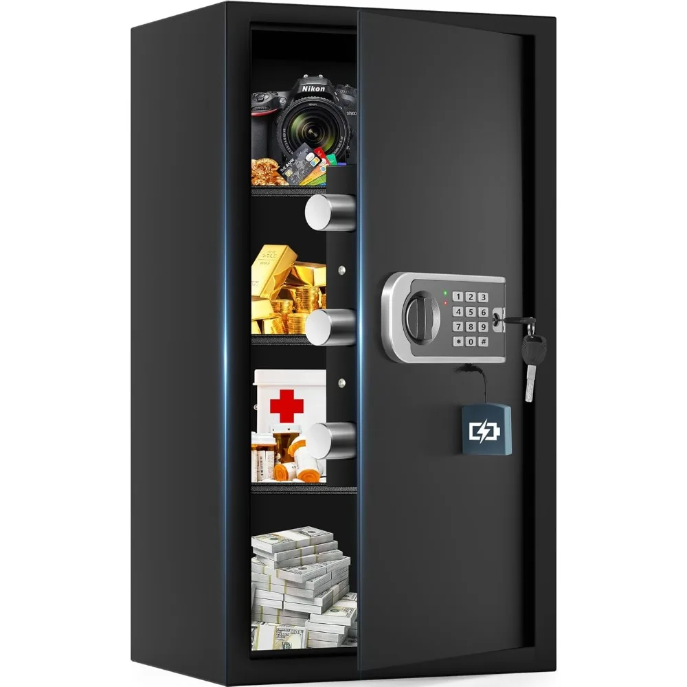 Steel Safe Box, 6.0 Cuft Home Safes with Fireproof Waterproof Bag, Digital Security Safes with Programmable Keypad Keys