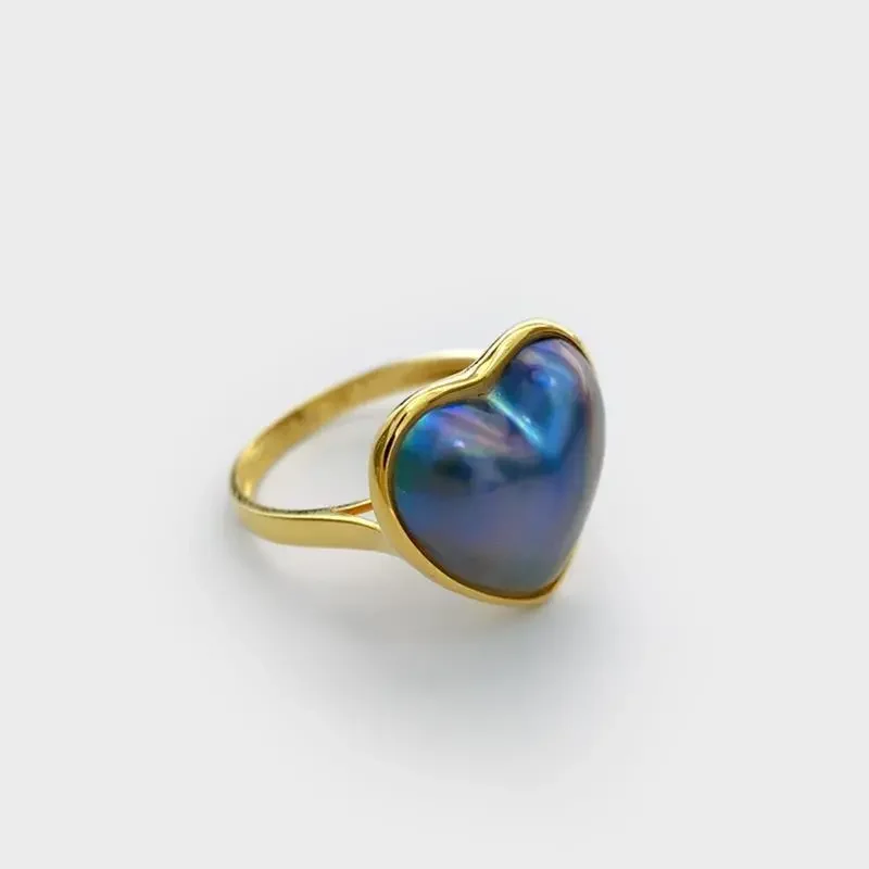 

Vintage Fashion Personality Seawater Pearl Love Ring Unisex Gold Color Open Ring Banquet Jewelry Accessories Gift