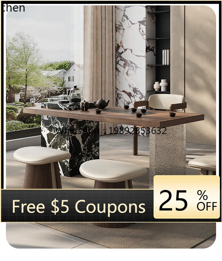 

table and chair combination home office living room tea table rock slab light luxury simple tea table chair