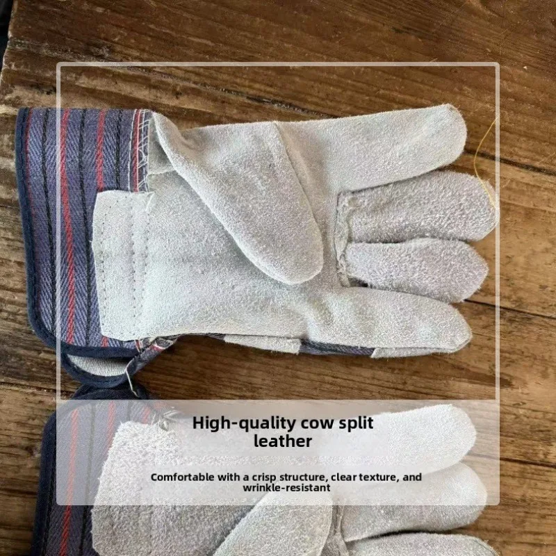 Safety Multi-Purpose Use Work Leather Gloves with Wear-resistant Air-permeable Lightweight Gardening Utility Leather Cuff Gloves
