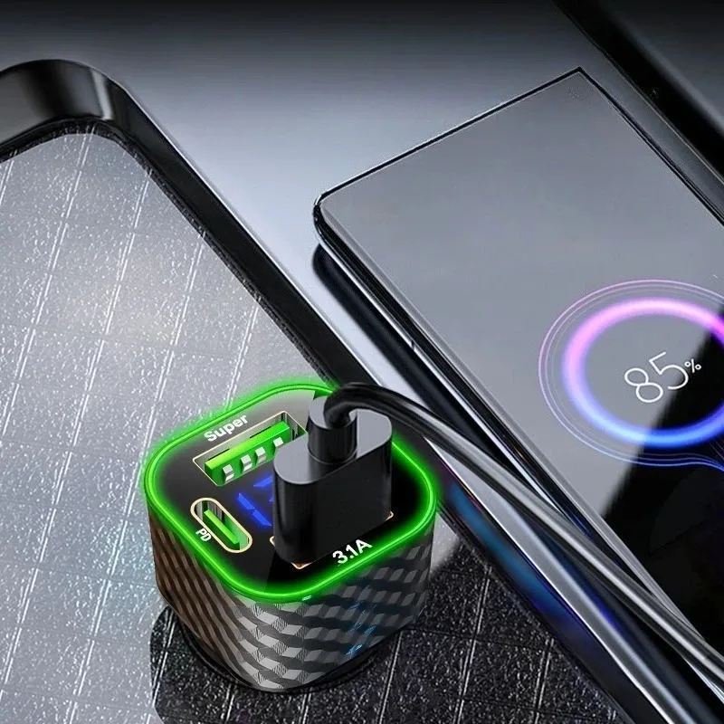 

USB + Type-C 4 в 1 с дисплеем напряжения, адаптер для быстрой зарядки, суперзарядное устройство 380 Вт, автомобильное зарядное устройство для телефона, двойной PD для IPhone Honor Huawei