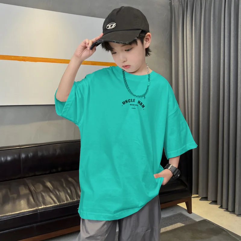 

Boys Summer Loose Short SleeveTT-shirt2024New Children's Boys' Summer Clothes Fried Street Ruffle Handsome Top T-shirt Fashion