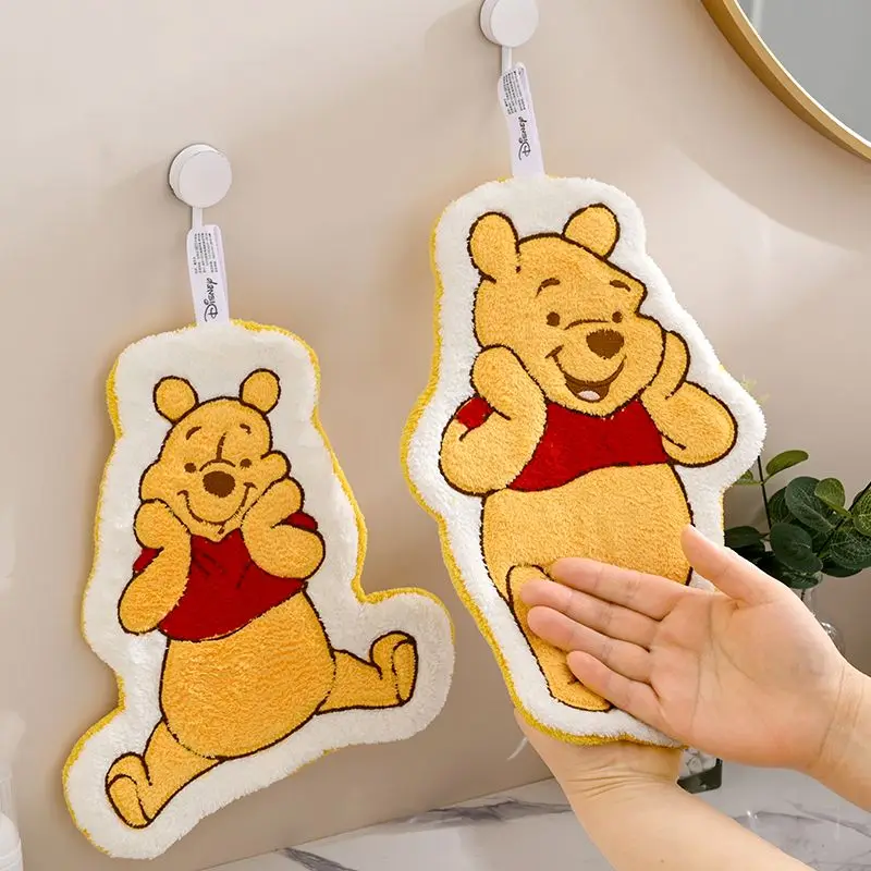 Disney Winnie Pooh Cute Absorbent Hanging Type Embroidered Towelette Home Decor Kids Coral Velvet Hand Towel Bathroom Supplies