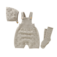 Fashion Dots Crocheted Baby Rompers Hat Clothes Solid Sleeveless Knitted Newborn Girls Rompers Hats Socks Outfits 3pcs/Set 0-18m
