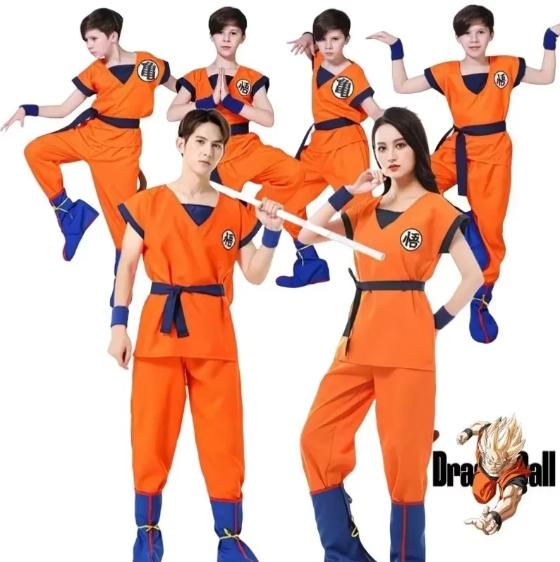 

Halloween Adult Kids Suits Son Goku Gui Carnival Anime Cosplay Holiday Costumes Tail Wrister Wig Blue Gold Children Dress Up